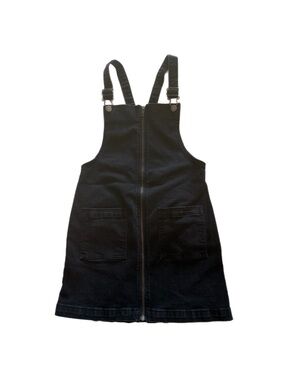 Art Class Black Cotton Blend Denim Overall Dress with Front Zip Size L (10/12)